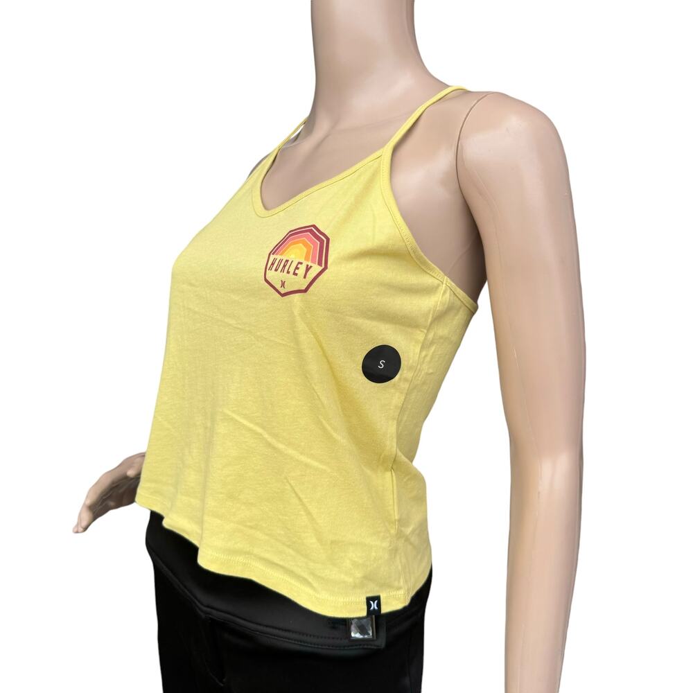 NWT Hurley Yellow Logo Graphic Cami Tank Top Spaghetti Strap Racerback Small